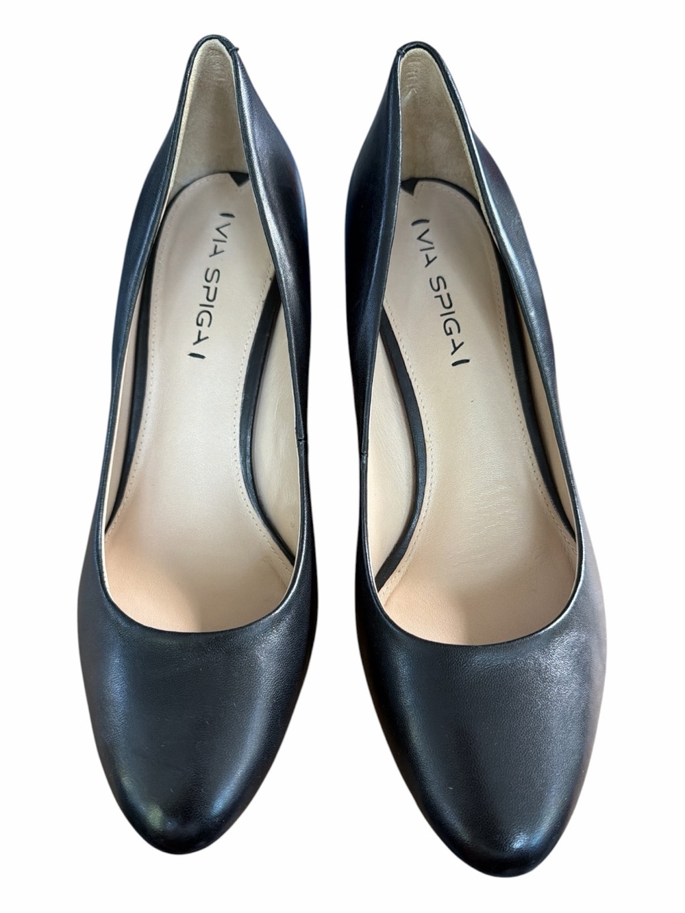 Via Spiga Black Leather Wedge Pumps Italian Made Women’s 8.5M Career Shoes - Picture 2 of 14